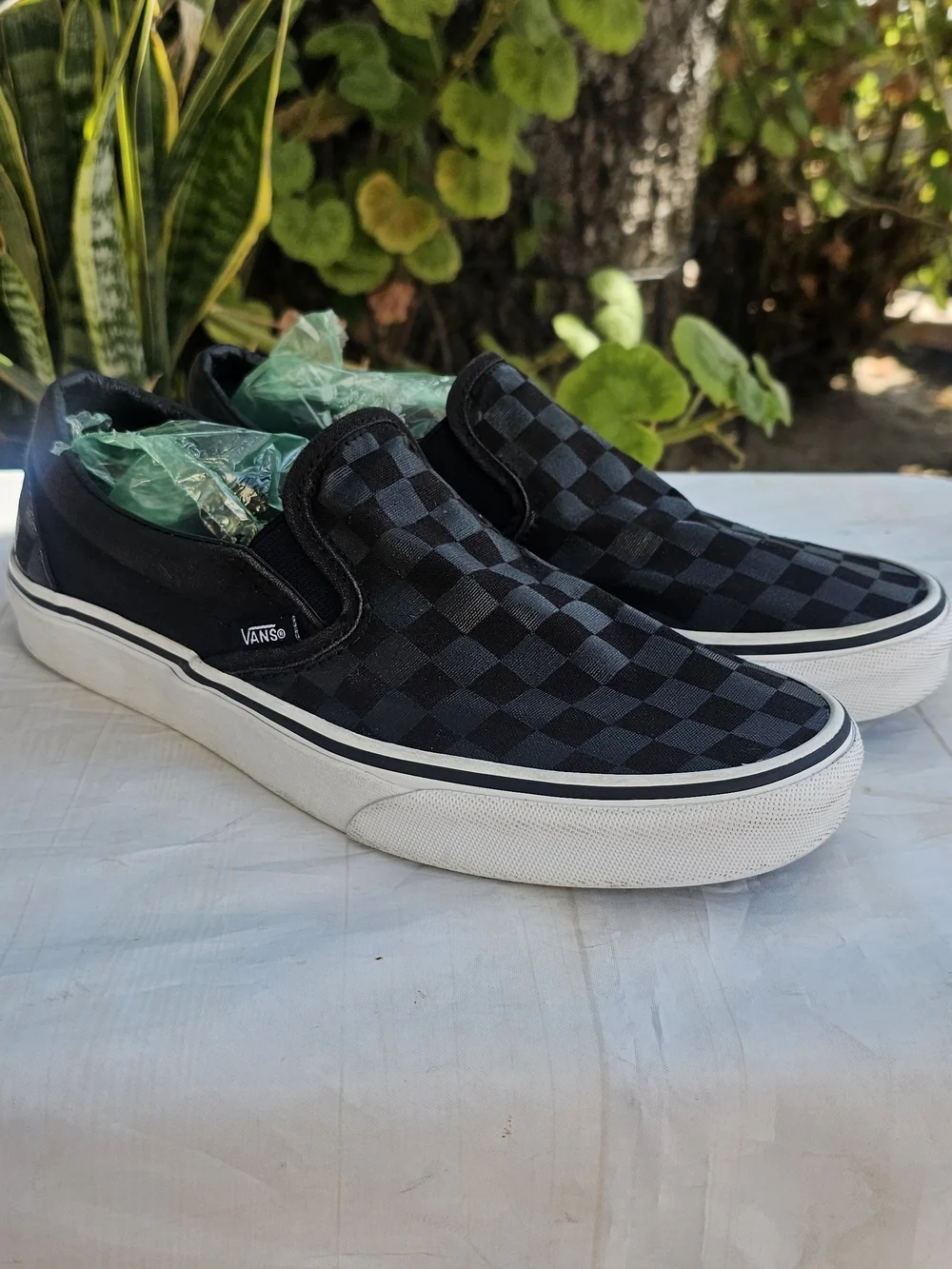 Vans Men’s Classic Slip-On Checkerboard Sneakers in Black